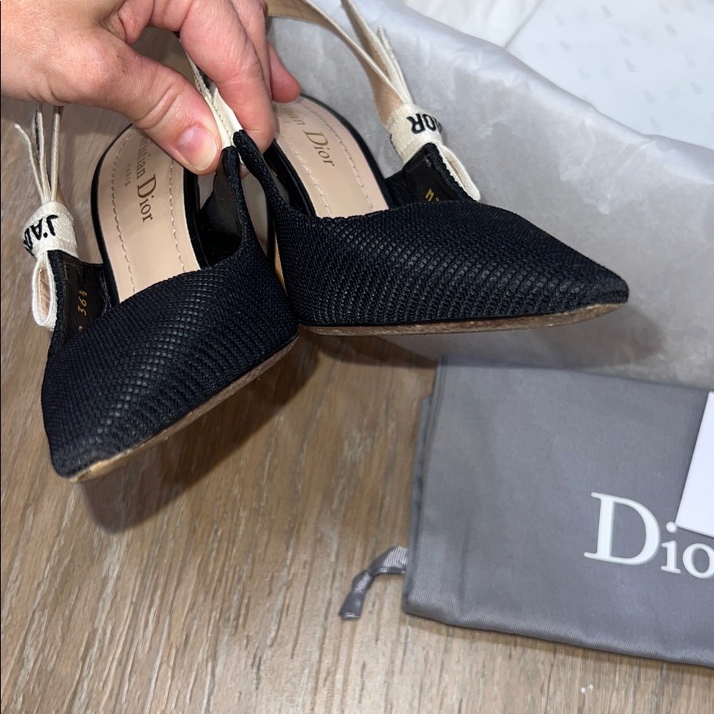 Dior Black and Cream Slingback Pointed Toe Heels - Picture 9 of 16